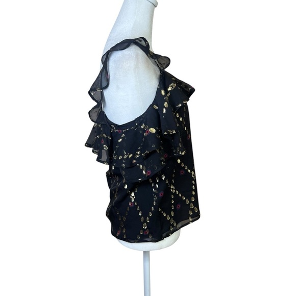 A.L.C. Willow Black Silk Gold Metallic Festive Sleeveless Shirt Top Sequins Sz 0 - Picture 5 of 9